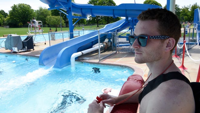 Lifeguard Mark Leeper, in his sixth-year, works at the Chambersburg Municipal Pool on Tuesday, May 24, 2016. Borough council has approved a bond issue to replace the pool with a more modern aquatics center.