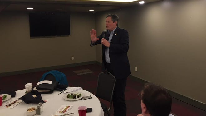 U.S. Sen. Steve Daines visited Great Falls on Friday and met with several groups and also announced he had introduced a bill that allows members of the Montana National Guard and reservists to deduct training-related travel expenses.