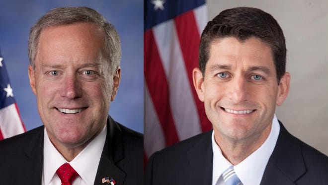 U.S. Reps. Mark Meadows, left, and Paul Ryan