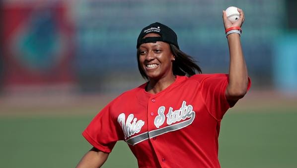 Ohio State standout Kelsey Mitchell threw out the first pitch tonight at GABP.
