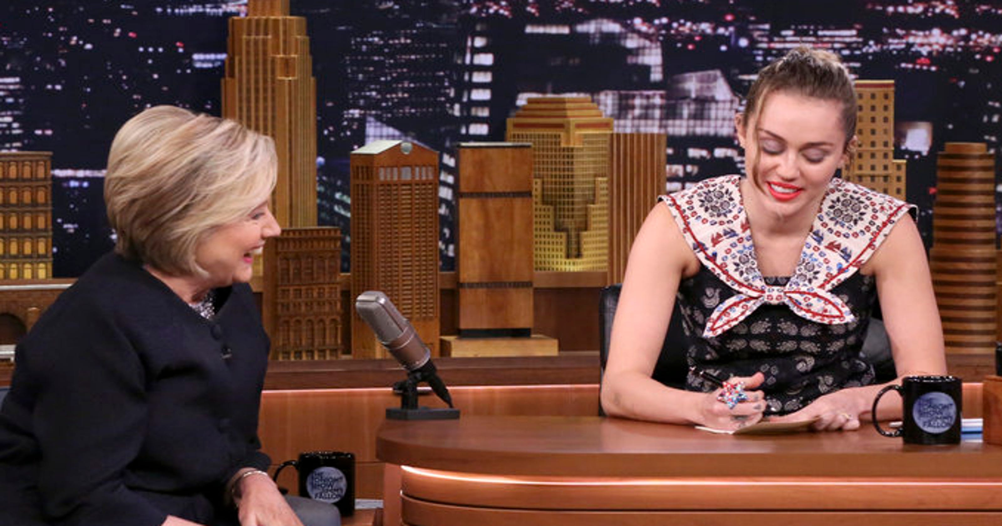 Miley Cyrus Hugs Hillary Clinton Pens Thank You Note On Fallon