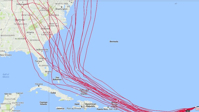 Various estimated paths of  Hurricane Irma, as of Sunday.