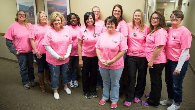 Employees all over the American Health Network facility on 3631 N. Morrison Road wore pink on Friday to finish off Breast Cancer Awareness Month. Businesses all over the area showed support for breast cancer awareness, care and survivors.