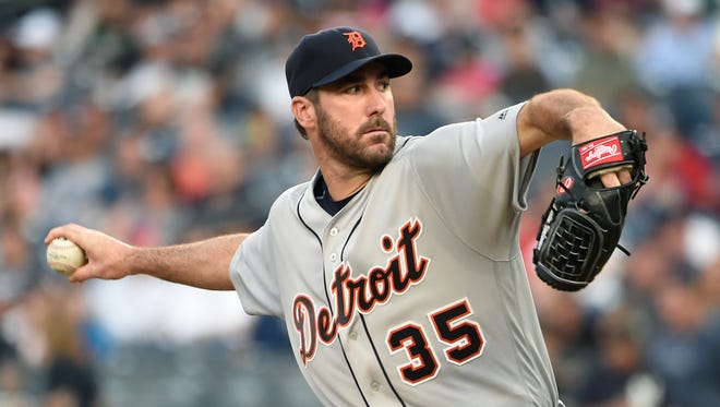 Tigers pitcher Justin Verlander delivers against the Yankees in the first inning Saturday in New York.