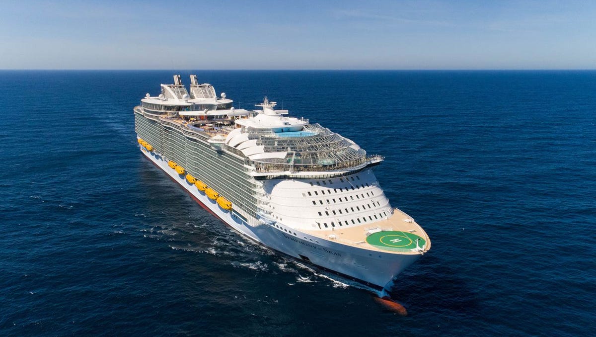 1. Royal Caribbean's Symphony of the Seas. Unveiled in March 2018, the 18-deck-high vessel measures 228,081 tons and can carry up to 6,680 passengers at full capacity.