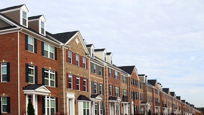 Perspective row of new townhouses, Virginia, USA