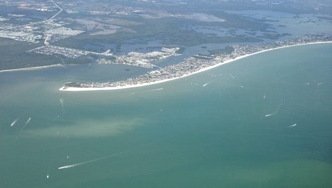 Northern tip of Fort Myers Beach. Aerial photos taken March 31, 2016, showcase Southwest Florida's coastal waters.