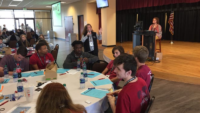 Margie Nielson, life skills coordinator and early childhood development specialist for the Family Resource Center, talks to 265 teens at the Ouachita Youth Summit on Wednesday at the University of Louisiana at Monroe.