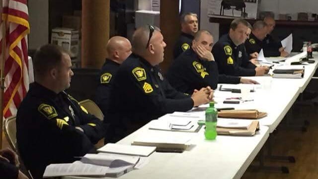 The police union wage team on day one of negotiations, May 31.