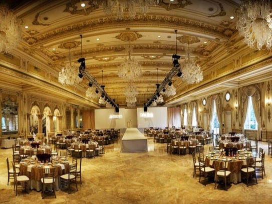 The lavish Mar-a-Lago ballroom that Trump built at a cost of $9 million after acquiring the former Marjorie Merriweather Post estate. His and Donald J. Trump Jr.'s wedding receptions were held here 11 months apart.