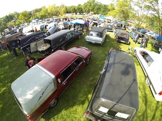 Hearses at the 13th Annual Hearse Fest in Hell. The event has been officially cancelled this year for lack of a permit, although organizers note they can't stop hearses from coming to Hell.