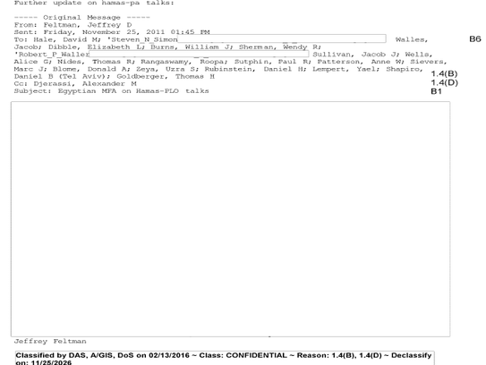 A message in one November 2011 email was redacted entirely