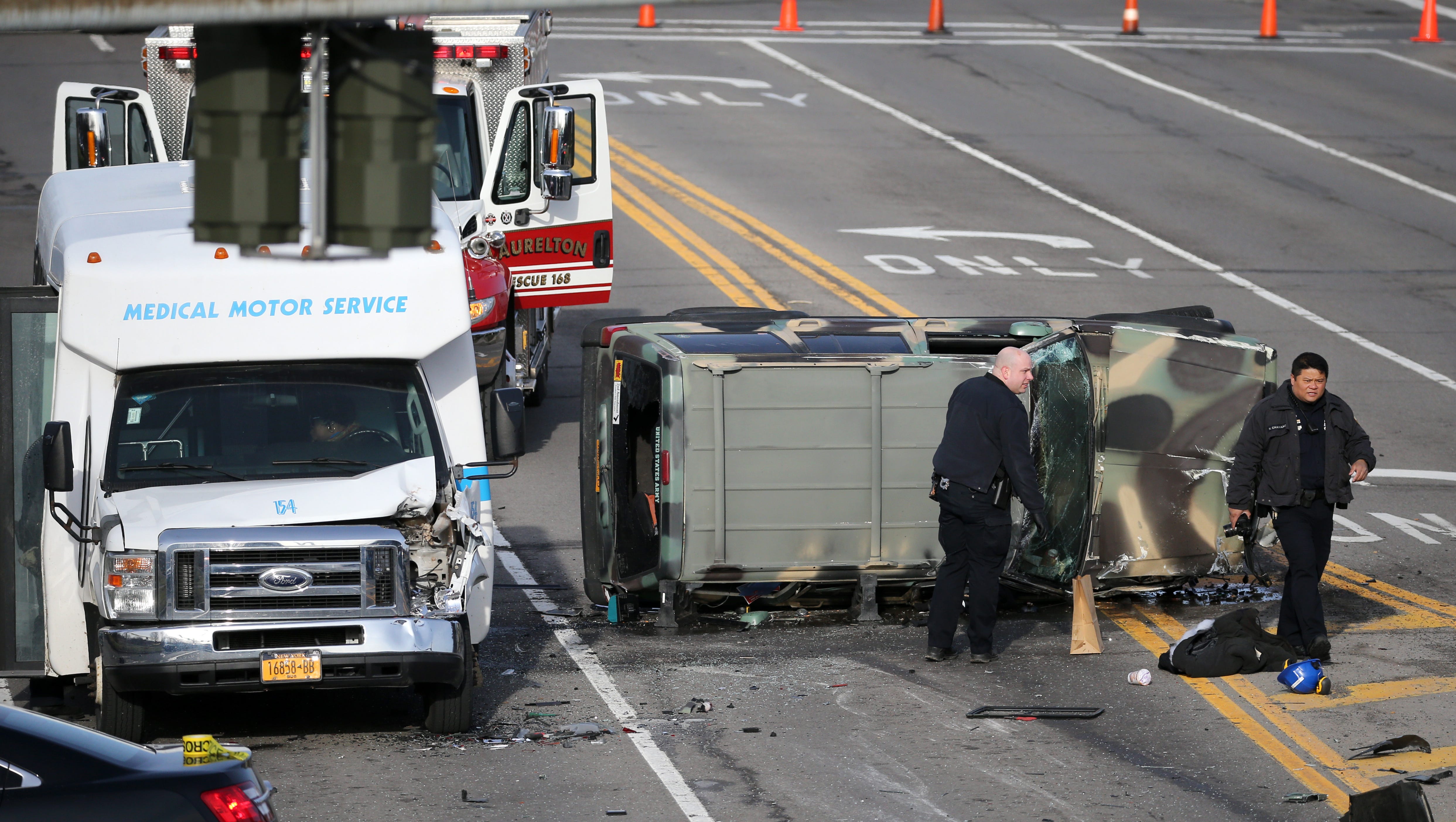 Robberies lead to chase, crash on Empire Blvd.