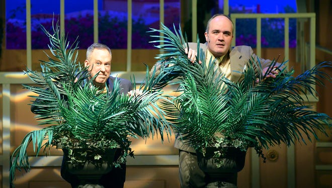 Tim Moudy, left, and Larry Lees star as the con artists in Candlelight Dinner Theatre's musical version of 'Dirty Rotten Scoundrels.'