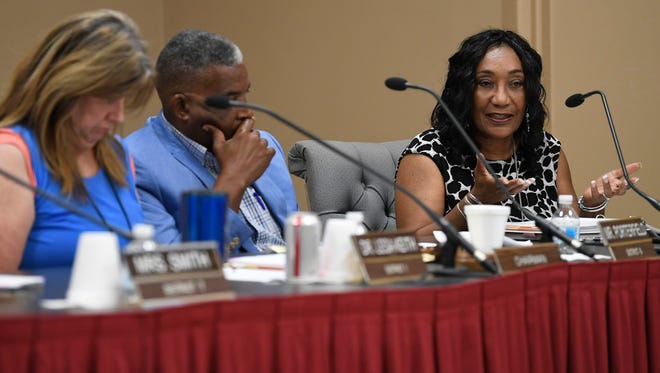 Incoming Montgomery School Superintendent Ann Roy Moore discusses her contract in Montgomery, Ala. on Tuesday May 15, 2018.