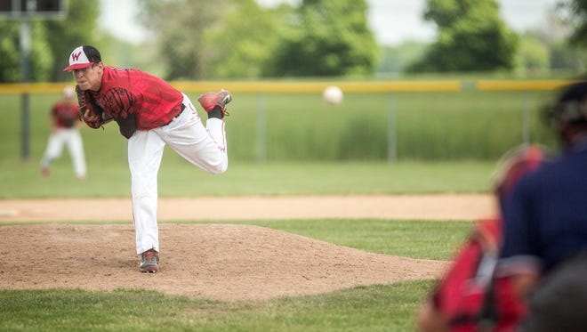 Zack Thompson delivers a pitch during Wapahani's 5-1 loss to Frankton at the Class 2A Frankton Sectional championship game on Monday at Frankton Elementary.