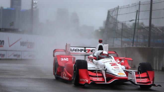 Juan Pablo Montoya ran out of fuel at Belle Isle in the late restart Sunday and finished 10th, but the Team Penske driver still increased his lead in the standings over teammate Will Power.