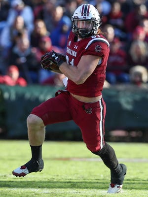 Hayden Hurst set South Carolina’s career receptions record for a tight end and finished with 44 catches for 559 yards and two touchdowns in 2017.