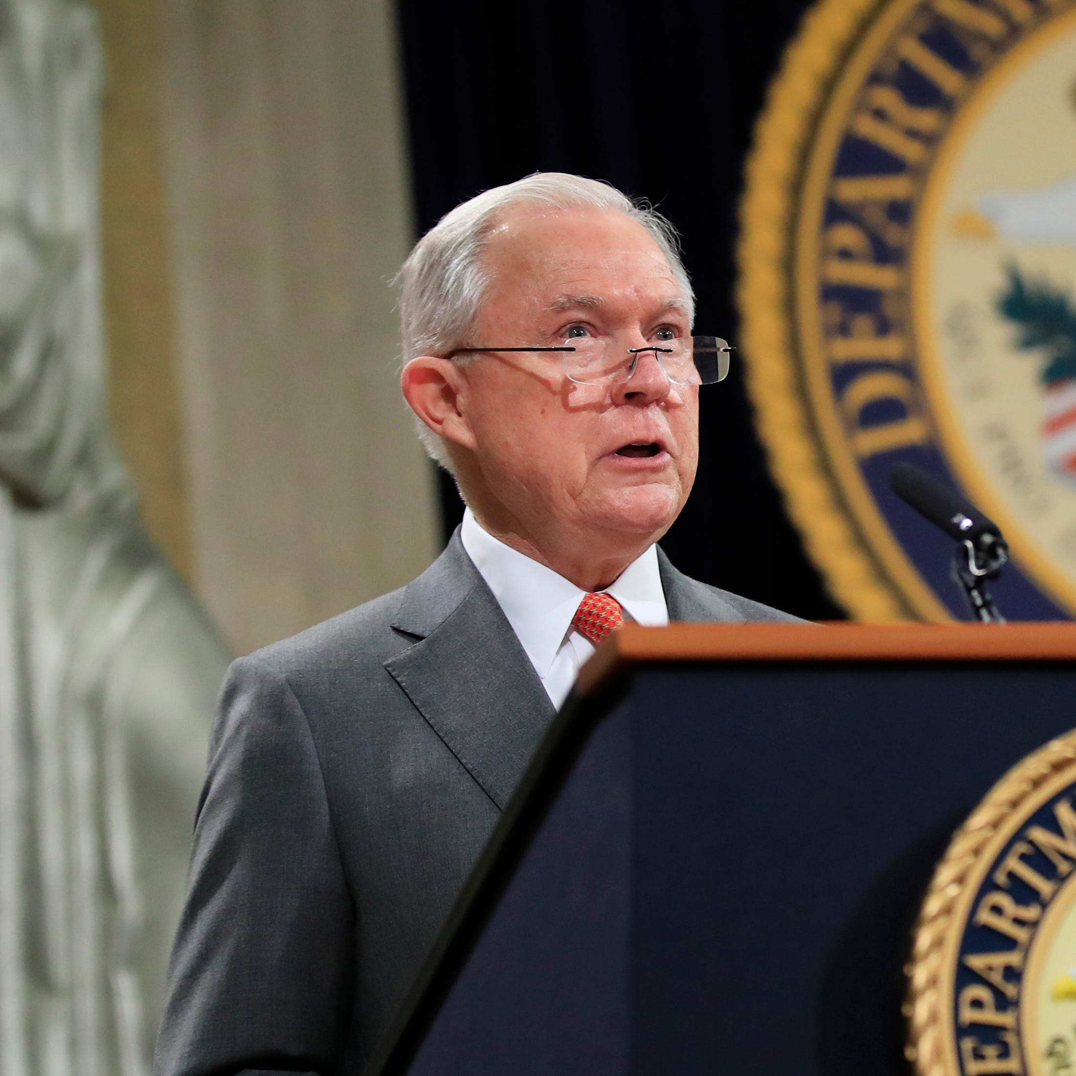 Attorney General Jeff Sessions speaks during a Religious Liberty Summit at the Department of Justice July 30, 2018.