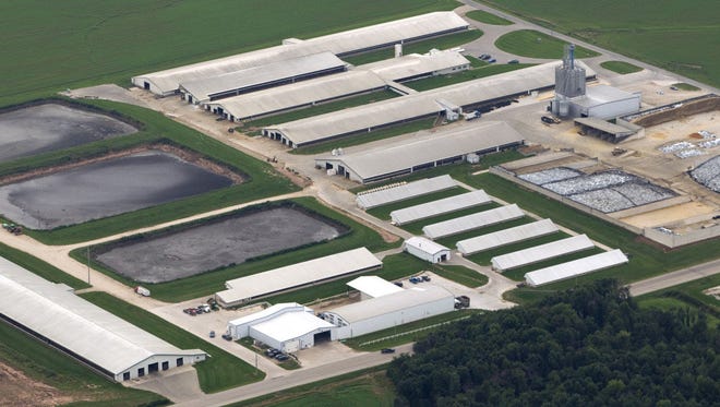 The Wiese Brothers Dairy Farm is shown in 2014 on the east side of the Fox River watershed in Greenleaf. It is one of the largest dairy operations in the state, with about 8,000 cows.