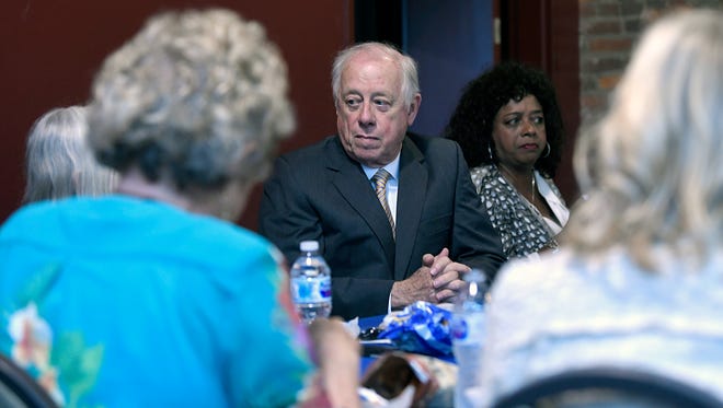 Former governor and candidate for U.S. Senate Phil Bredesen listens during a healthcare roundtable discussion with women at the Factory in Franklin on Wednesday, June 13, 2018. 