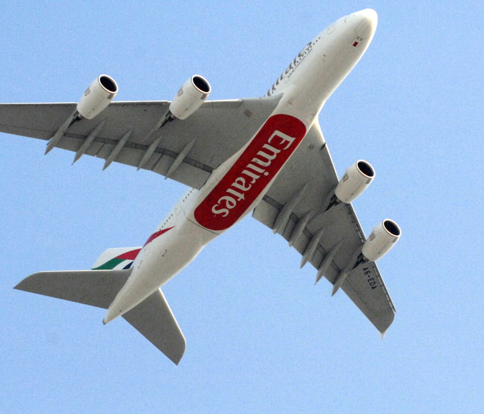 An Emirates Airbus A380 superjumbo jet lands at Dubai International Airport on July 29, 2008.