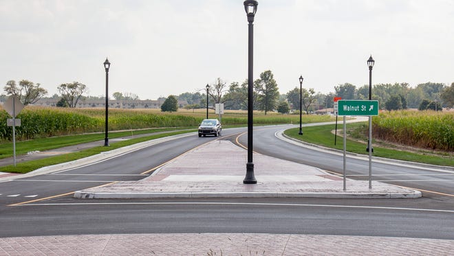 The Walnut Street and Riggin Road roundabout at the time of its opening in 2015.