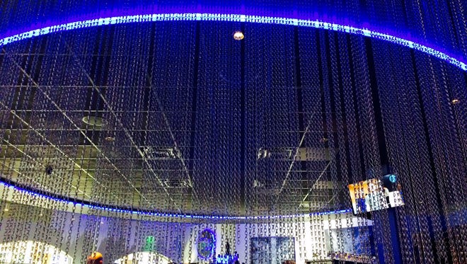 A view of the bar, with a blue halo ring at Blue Halo, which opened recently at Bannerman Crossing.