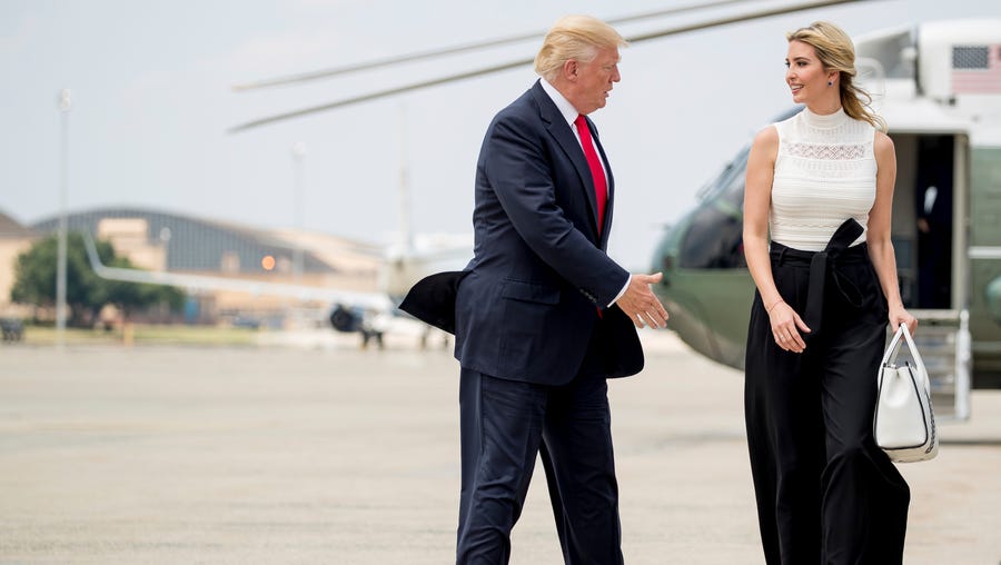 President Donald Trump and Ivanka Trump board Air Force One at Andrews Air Force Base on June 13, 2017.