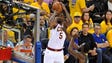 June 3: JR Smith shoots the ball against Draymond Green