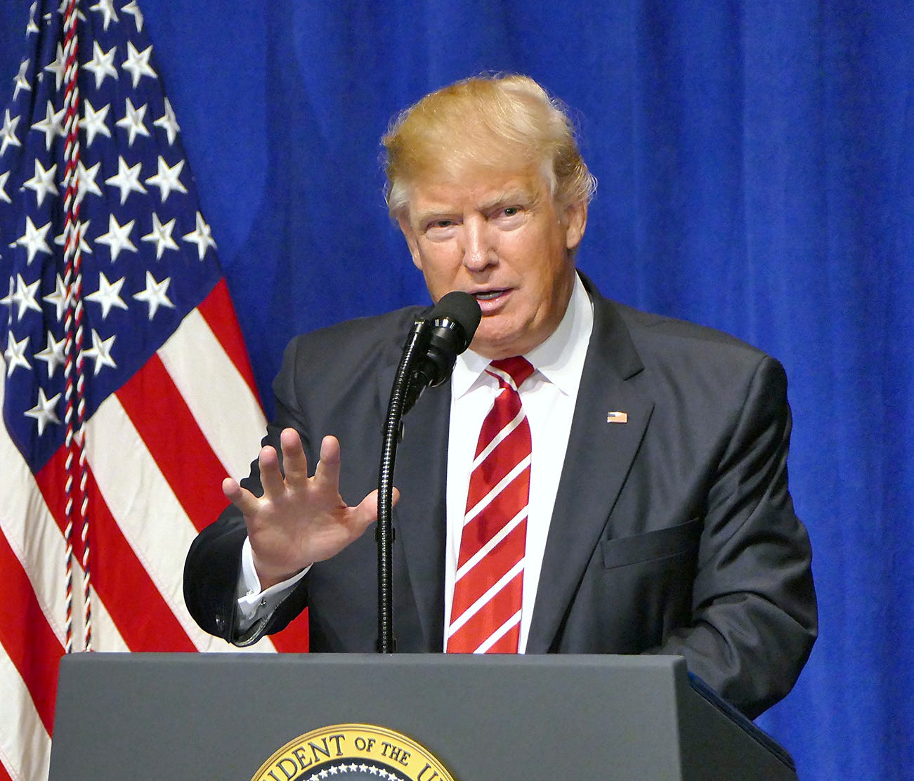 President Trump speaks to members of military during his first visit to the headquarters of the U.S. Central Command at MacDill Air Force Base in Tampa, Fla., on Feb. 6, 2017.