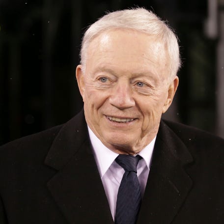 FILE - This Dec. 11, 2016 file photo shows Dallas Cowboys owner Jerry Jones at MetLife Stadium before an NFL football game against the New York Giants in East Rutherford, N.J. Jones reiterated his belief that star running back Ezekiel Elliott wasn't guilty of domestic violence in a case the NFL has been investigating for a year. Jones said Sunday, July 23, 2017 on the eve of the opening of training camp that Elliott's   case was 