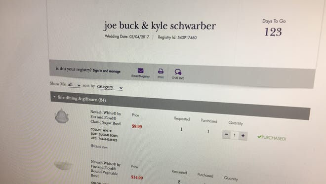 Someone has created a complete wedding registry for Fox Sports broadcaster Joe Buck and former IU baseball slugger Kyle Schwarber.