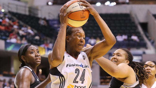 Tamika Catchings made her first appearance of the season in the game against the Stars. The Indiana Fever lost to the San Antonio Stars 71-70 in WNBA action Saturday July 5, 2014 at Bankers Life Fieldhouse.