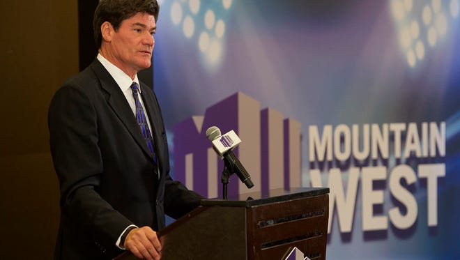 Mountain West commissioner Craig Thompson, shown speaking at the 2015 MW football media days, said Tuesday the conference won't stand in the way of CSU or any other school joining the Big 12 if an offer comes along.