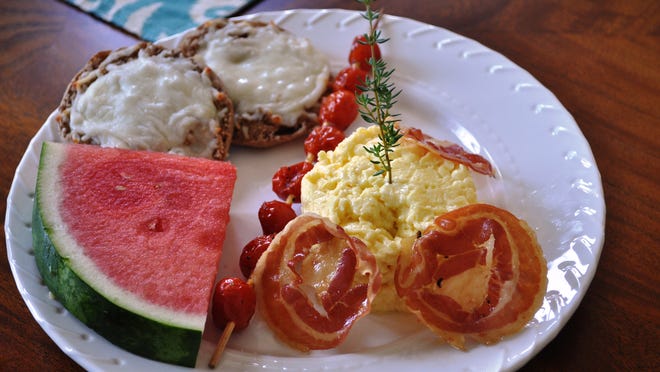Enjoy a refreshing watermelon, eggs and bacon for breakfast at the Saltwater Inn.