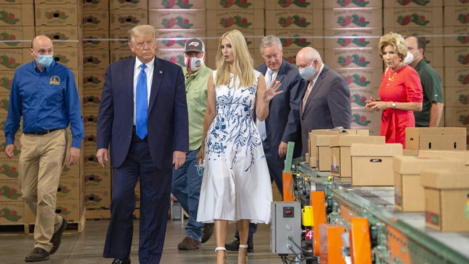 President Donald Trump and Ivanka Trump, his daughter and senior adviser, take a tour Monda of Flavor 1st Growers and Packers, a farmer-owned produce packing plant in Mills River.