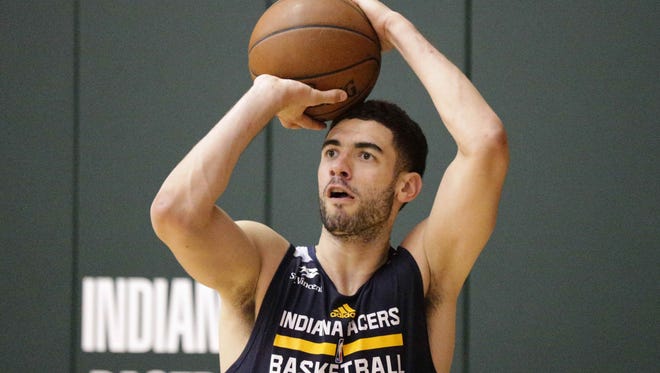 NBA Draft Prospect Georges Niang runs shooting drills during a work out with the Indiana Pacers, at Bankers Life Fieldhouse TCU Court,  Friday July 17th, 2016.