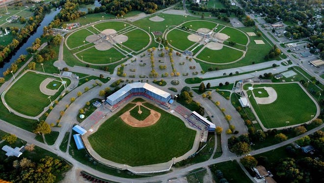 An aerial view of Bailey Park, site of Saturday’s Cereal City Diamond Classic and the Cereal City Softball Tournament.