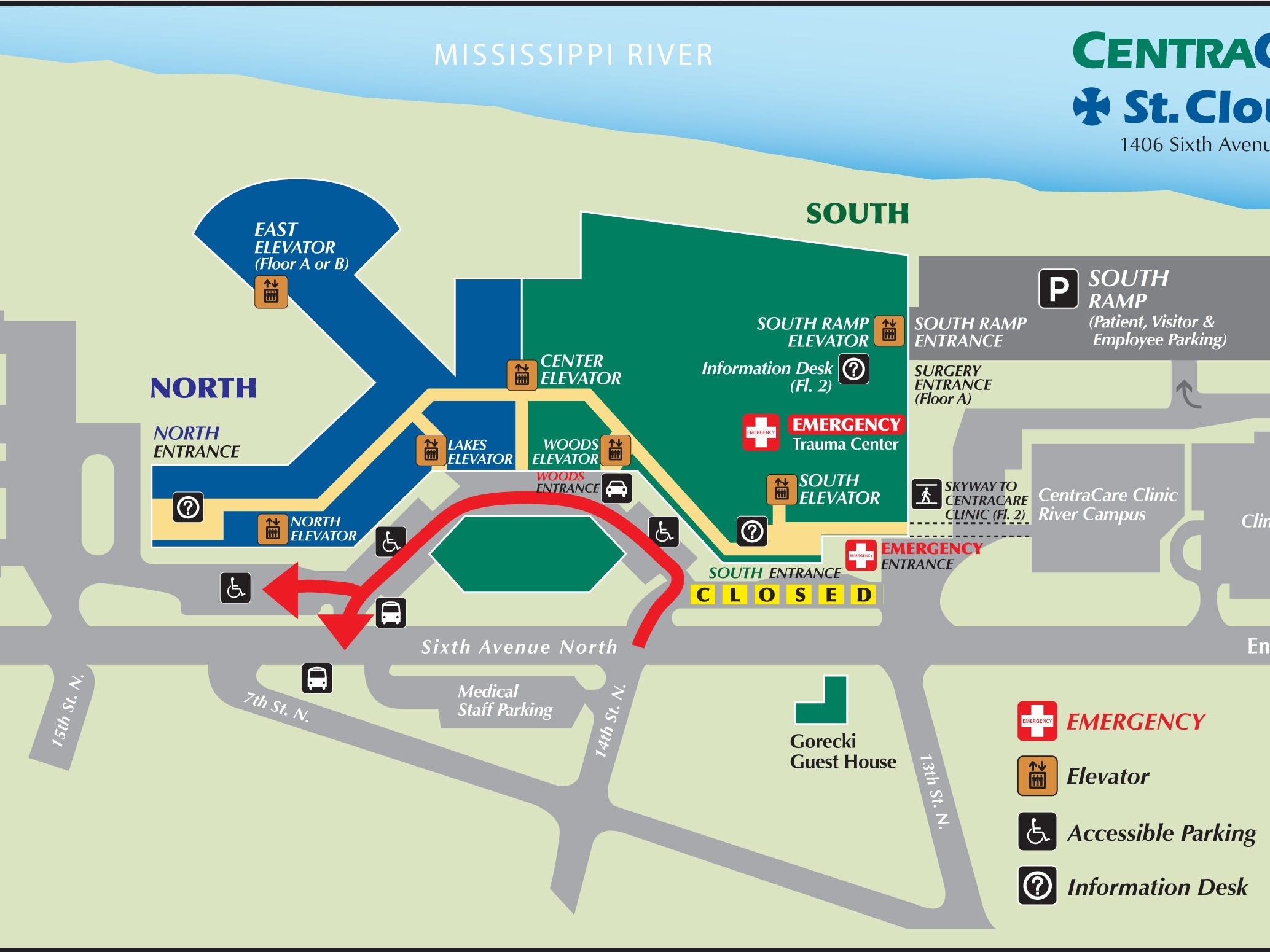 South entrance of hospital to close