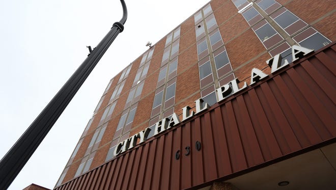 Marshfield's City Hall Plaza is shown, Tuesday, October 13, 2015.