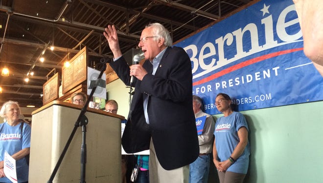 Democratic presidential candidate Bernie Sanders speaks in Ames at the Torrent Brewing Company on Saturday.