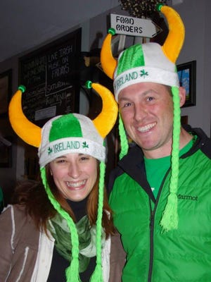Two St. Patrick&#39;s Day celebrants at Barry&#39;s last year show their spirit. (Photo: M. Rosenberry)