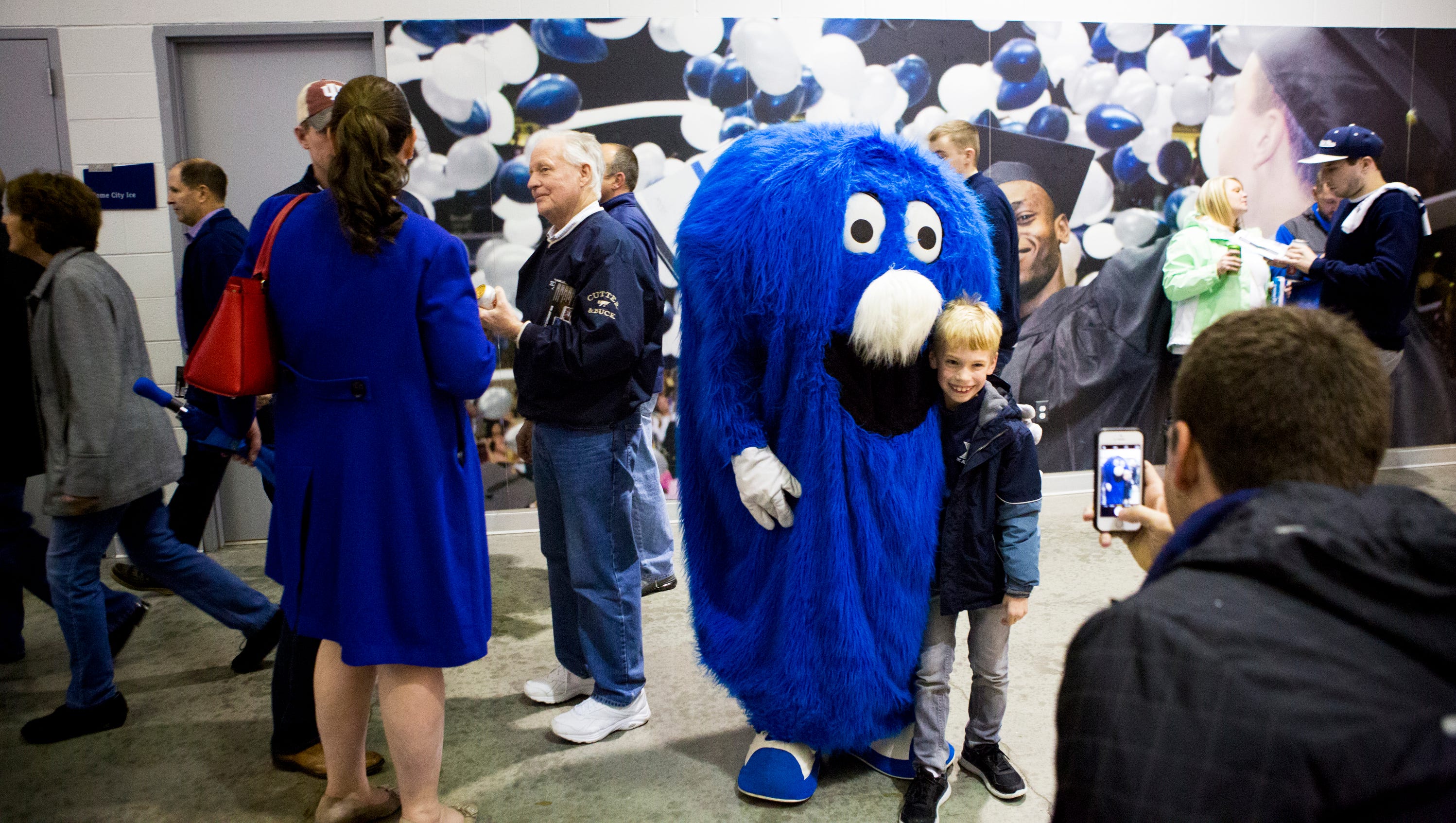 What with the Blue Blob mascot and what is it doing cheering on Xavier