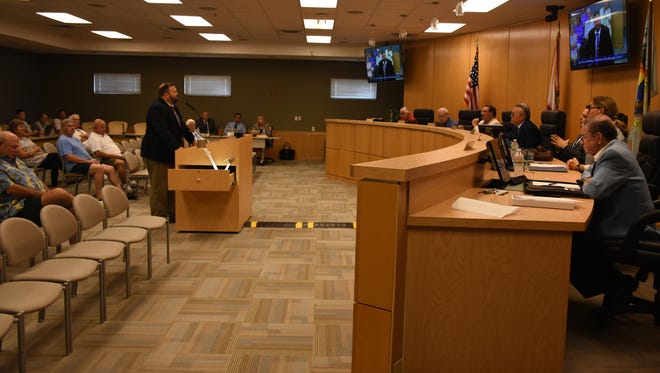 Marco Island city manager candidate Joshua Gruber speaks to the Marco Island City Council Wednesday, July 20, 2017. In a 3-4 vote, council opted not to hire Gruber, the sole remaining contender for the position.