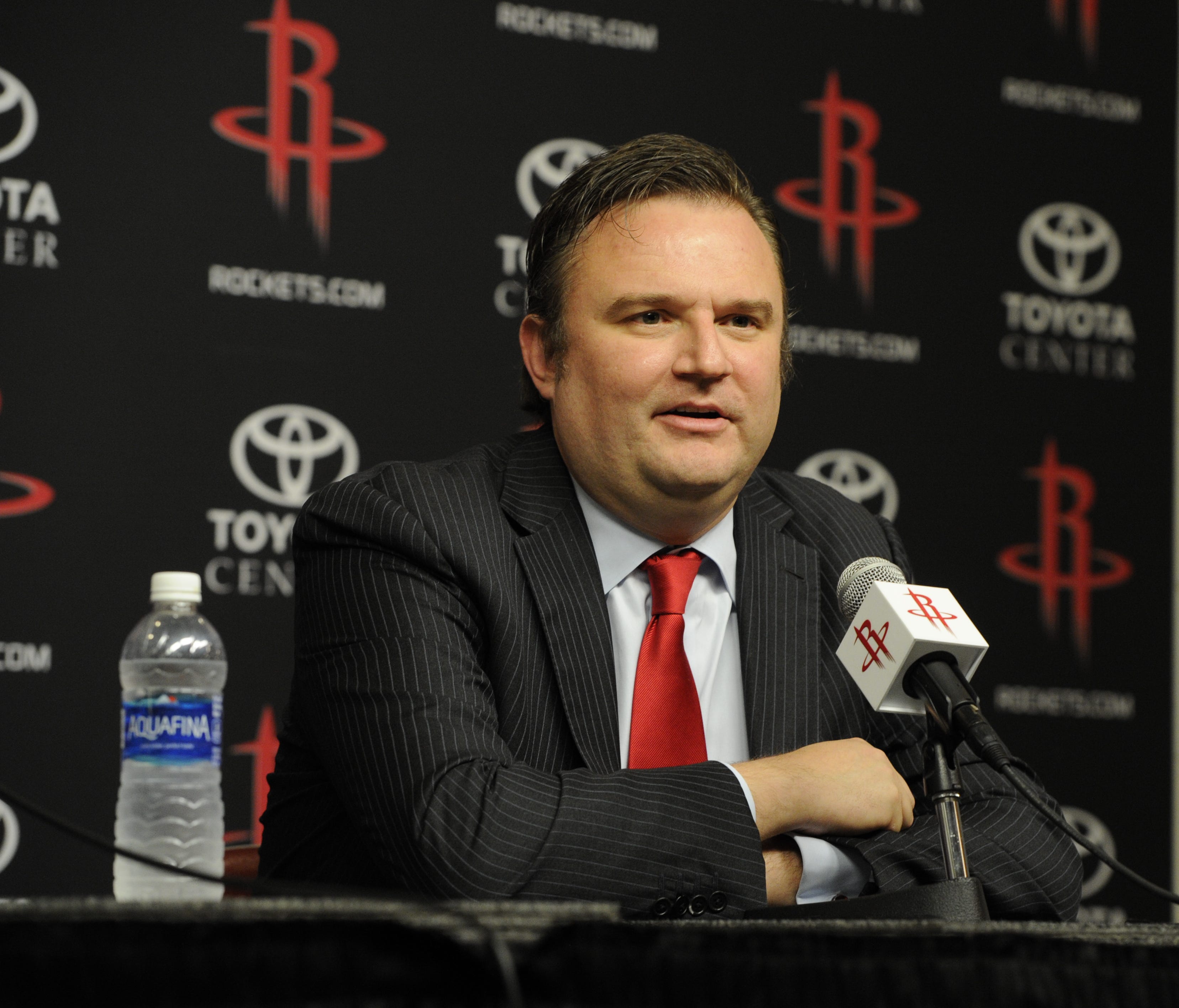 Houston Rockets GM Daryl Morey is interviewed as the Rockets announce D'Antoni as their new head coach on June 1, 2016.