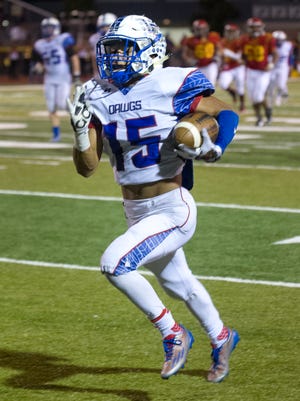 Las Cruces High wide receiver/defensive back Brandon Baeza is a explosive player for the Bulldawgs with 898 yards receiving and six touchdowns on offense and six interceptions on defense.