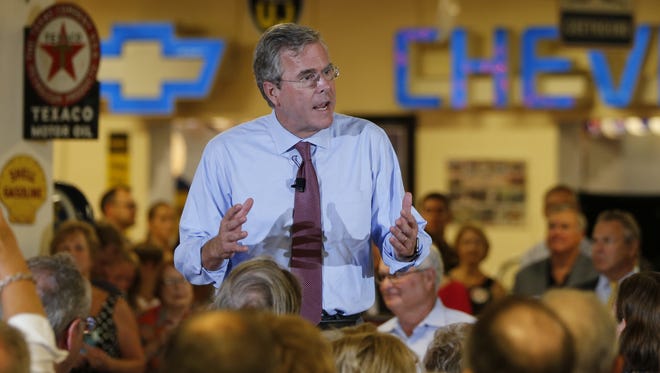 Republican presidential candidate, former Florida Gov. Jeb Bush, speaks during the Polk County GOP Annual Summer Sizzle at Dennis Albaugh's Classic Car Barn in Ankeny Thursday, Aug. 13, 2015.