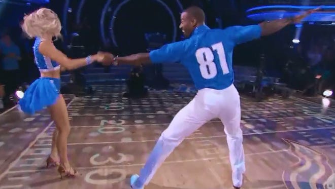 Former Detroit Lion Calvin Johnson cuts a rug on "Dancing With the Stars."