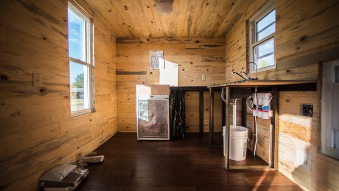 The interior of a tiny home built by two Earlham College students is seen on the property of a rural Centerville, Ind. home on Saturday, Jan. 21, 2017.